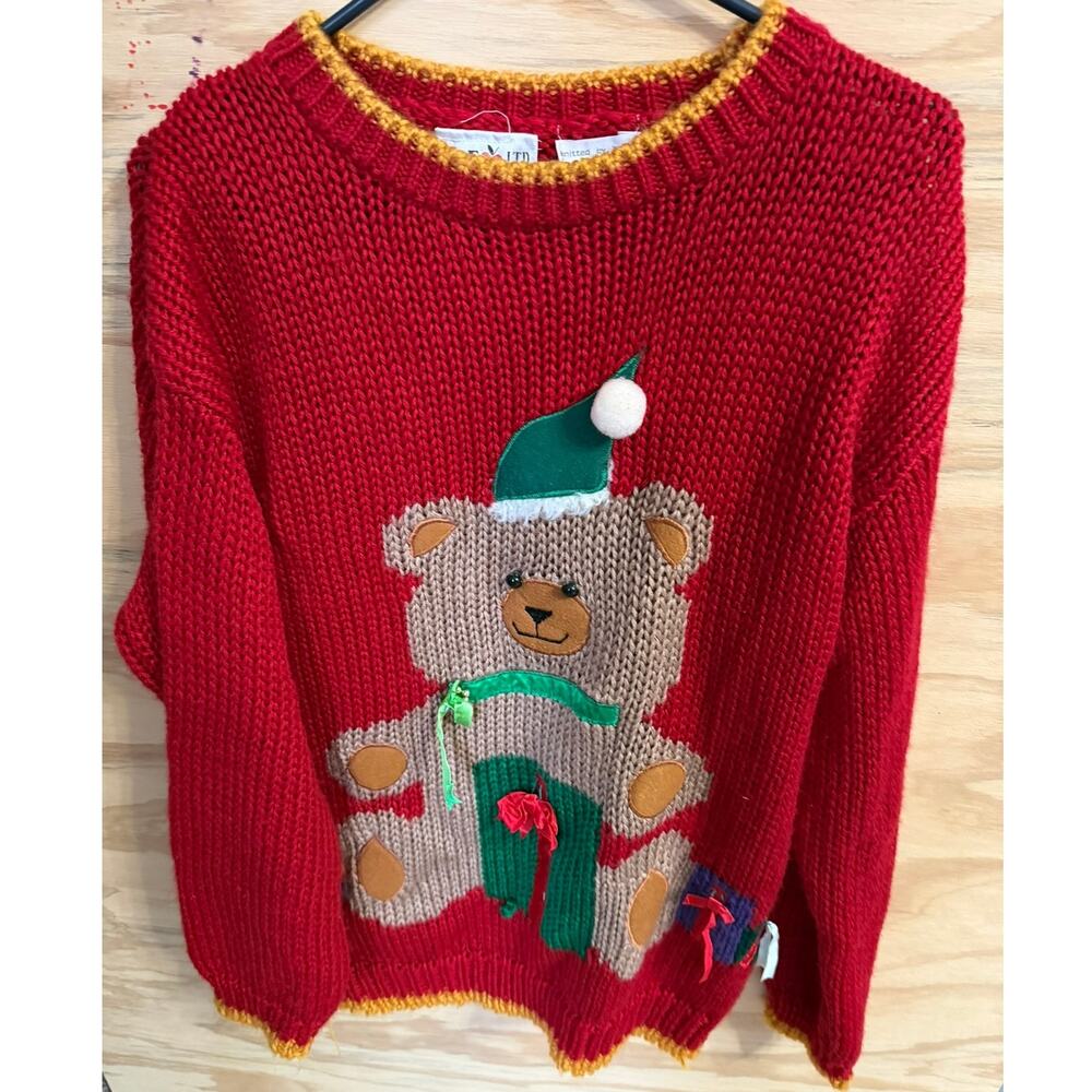 Women's Vintage Eve Ltd. 18 Christmas Sweater Hand Knit Korea Teddy